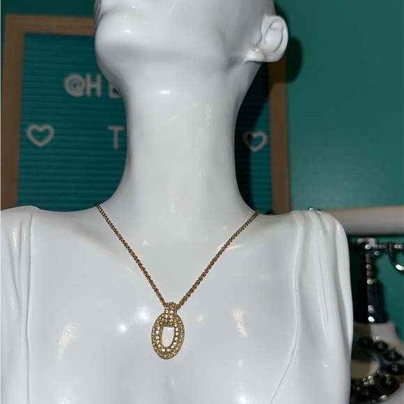 CHRISTIAN DIOR Vintage Oval Crystal Gold Plated Necklace - Picture 3 of 15